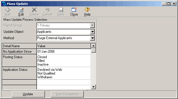 mass update purge applicants
